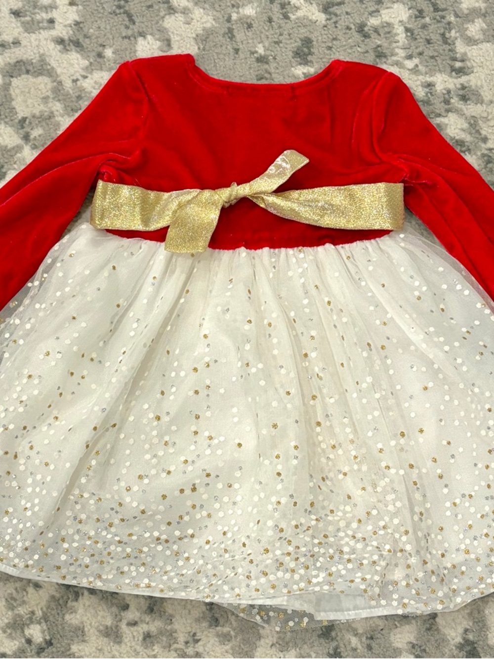 Baby girls Red Velvet & Gold Bow Holiday Tulle Dress 6-9m